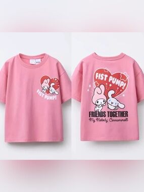 Zara Pink My Melody & Cinnamoroll Graphic Tee - Fist Pump Friends